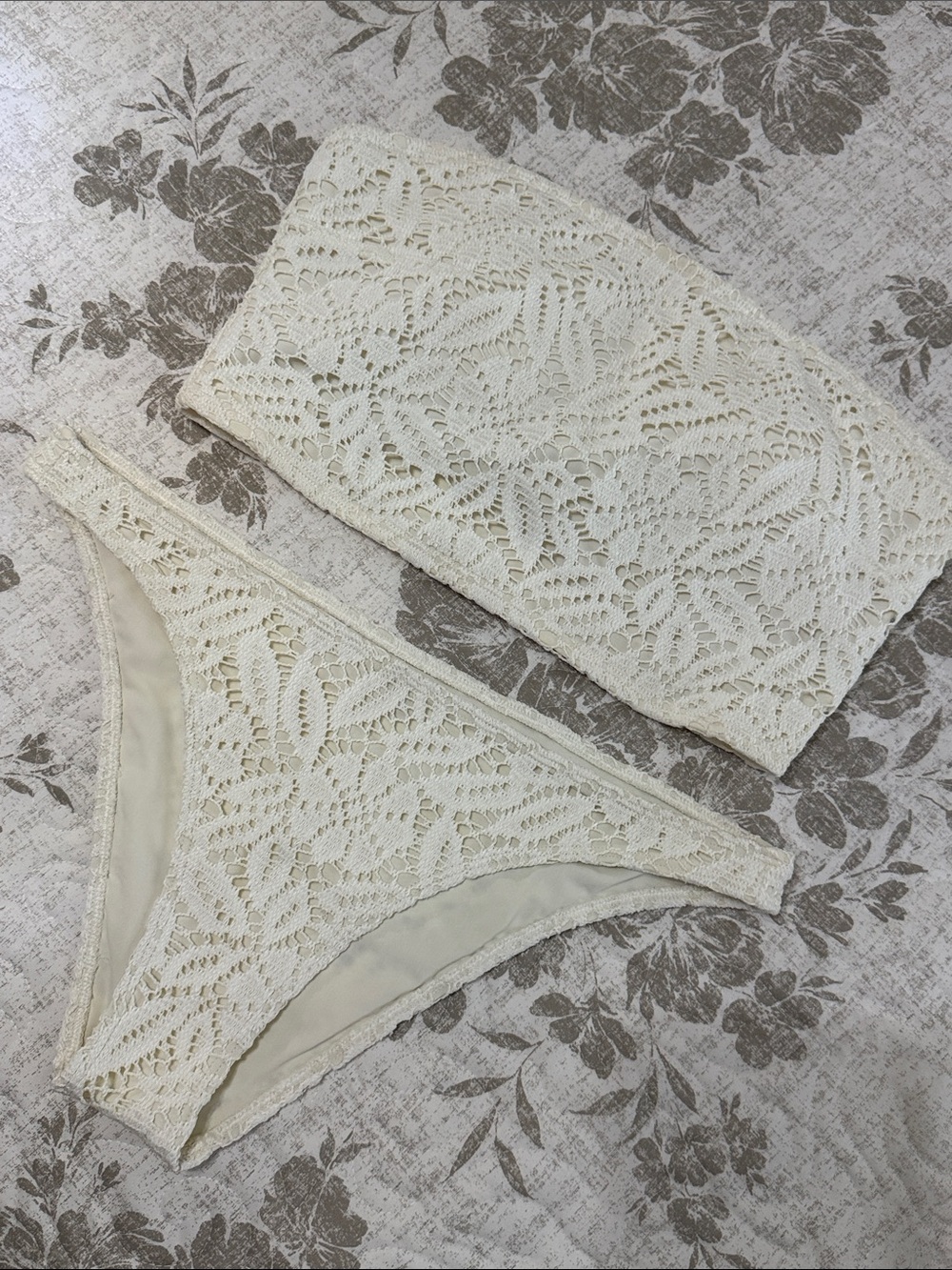 aerie Cream Lace Bandeau Bikini Set